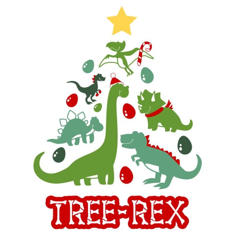Tree-Rex Christmas DTF Transfer featuring a fun dinosaur-themed holiday tree design